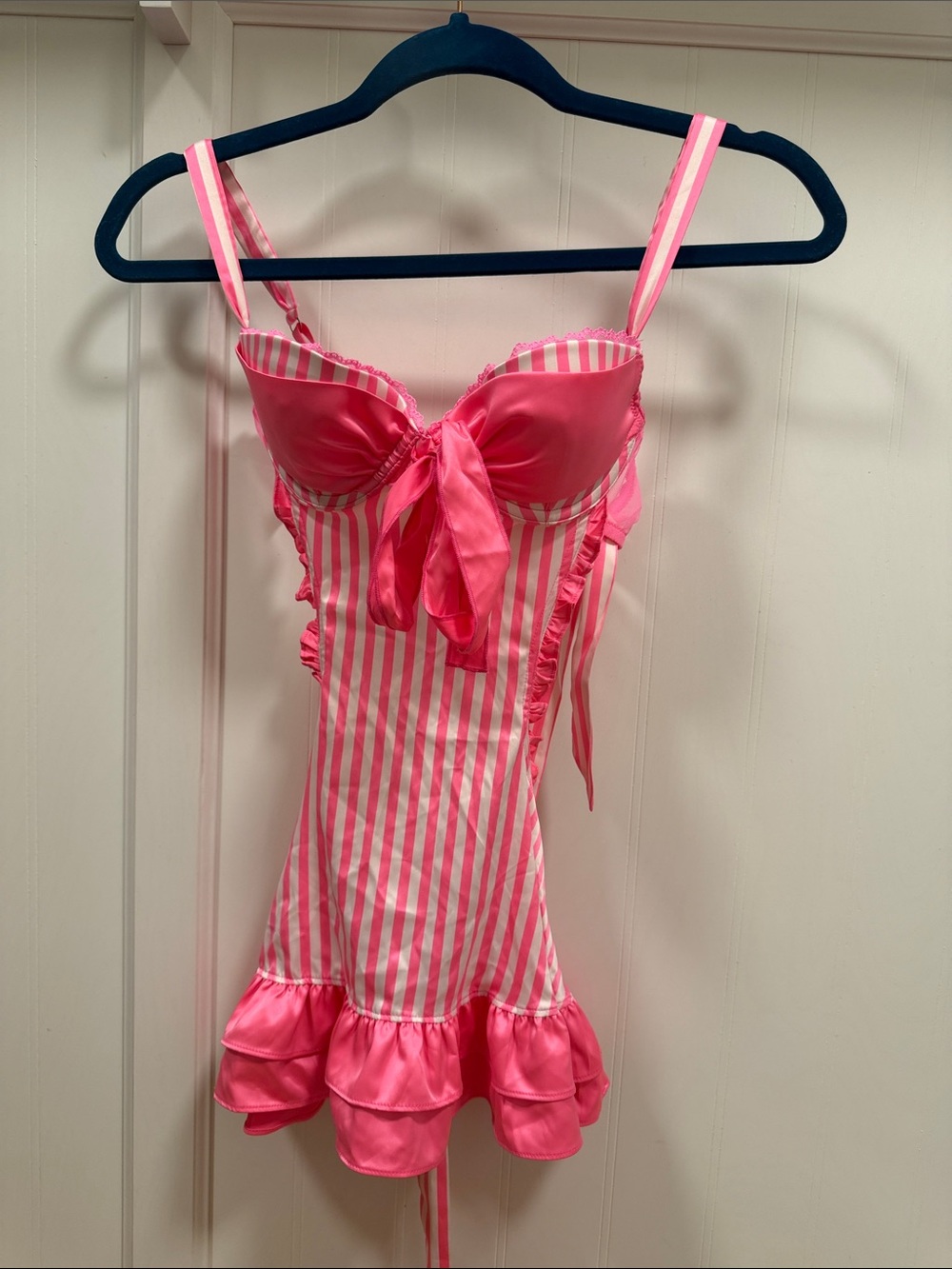 Victoria's Secret Pink & White Striped Satin Chemise